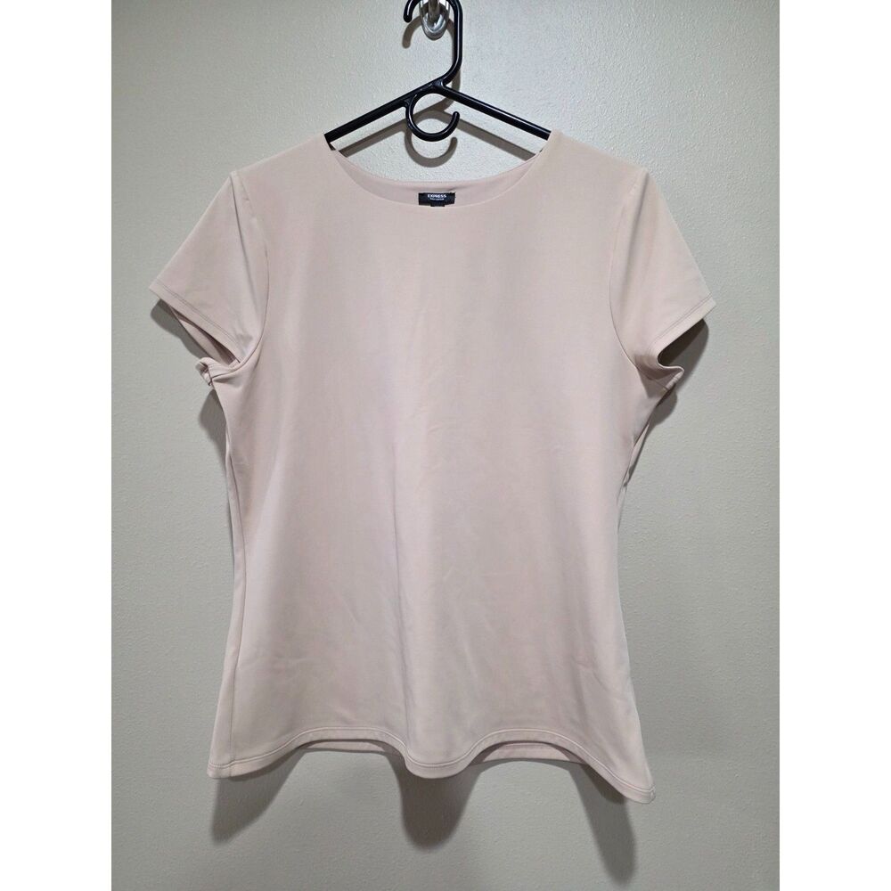 Express Body Contour Blush Pink Stretch Knit Short Sleeve Sculpting Top XL - Picture 2 of 8